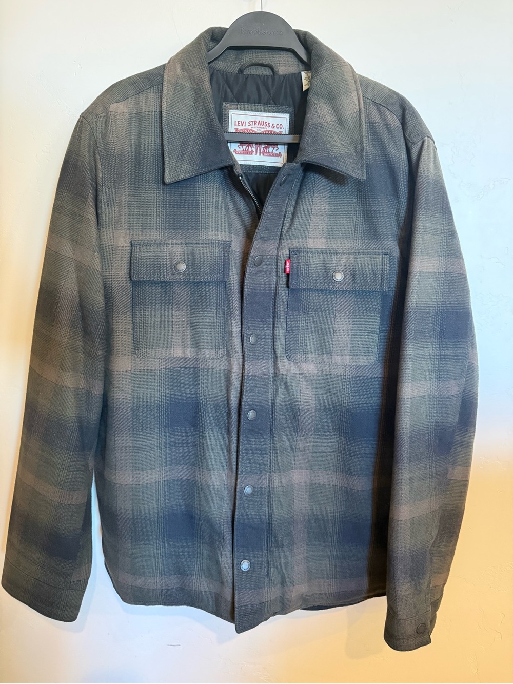 Levi's Men's Green-Gray Plaid Shirt Jacket